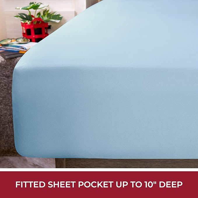 Mellanni RV Short Queen Sheets - 4 PC Iconic Collection Bedding - Hotel Luxury, Extra Soft, Cooling Bed Sheets - Deep Pocket up to 10 inch (RV/Short Queen, Blue Hydrangea)