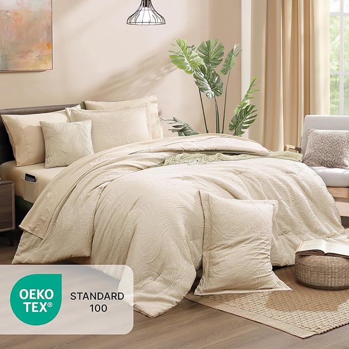 Monbix Full Size Comforter Set, Birch Marble Pattern Bedding Comforter for Full Size Bed Set, Reversible Bedding Sets 7 Pieces, Bed in a Bag with Comforter, Sheets, Pillowcases & Shams