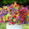 SHareconn 48 Bundles Artificial Flowers for Outdoors Decoration, Faux Plants Fake Silk Colorful Daisy Eucalyptus Lavender, UV Resistant for Outside Home Porch Patio Spring Decor, RedRosyPurpleYellow