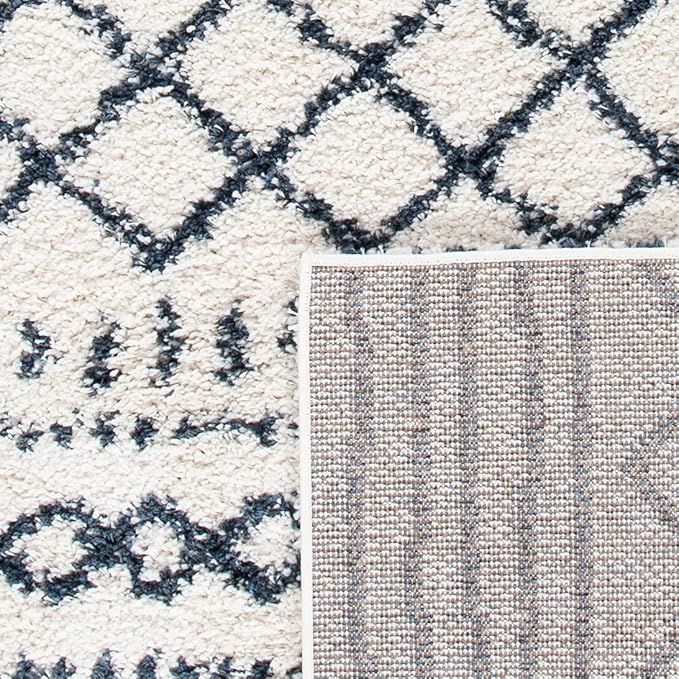 SAFAVIEH Arizona Shag Collection Runner Rug - 2'3" x 8', Ivory & Slate, Moroccan Design, Non-Shedding & Easy Care, 1.6-inch Thick Ideal for High Traffic Areas in Living Room, Bedroom (ASG741M)