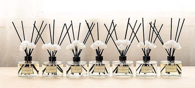 CULTURE & NATURE Reed Diffuser Set 6.7oz (200ml) Jasmine Scented Diffuser with Sticks Home Fragrance Reed Diffuser for Bathroom Shelf Decor