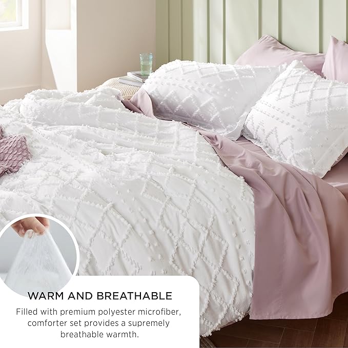 Bedsure Queen Comforter Set - Terracotta Comforter, Boho Tufted Shabby Chic Bedding for Kids, 3 Pieces Vintage Farmhouse Bed Set for All Seasons, Fluffy Soft Bedding with 2 Pillow Shams