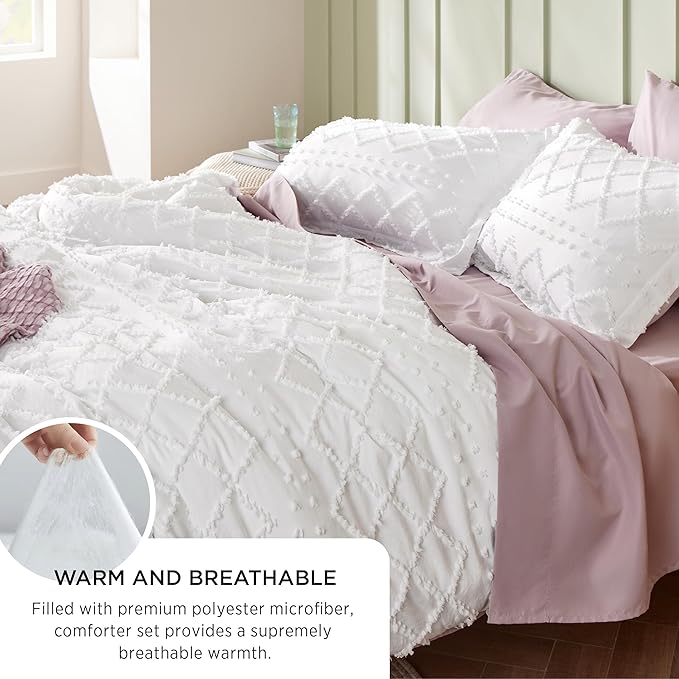 Bedsure King Comforter Set - Olive Green Comforter, Boho Tufted Shabby Chic Bedding for Kids, 3 Pieces Vintage Farmhouse Bed Set for All Seasons, Fluffy Soft Bedding with 2 Pillow Shams