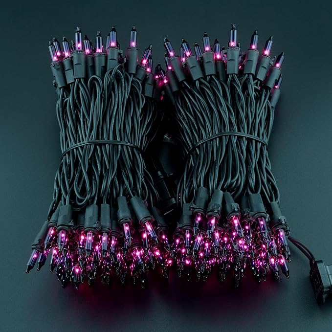 YULETIME Purple String Lights with Black Wire, Pack of 2 Strands 33 Ft 100 Count UL Certified Outdoor Halloween String Lights (Purple - Black Wire)