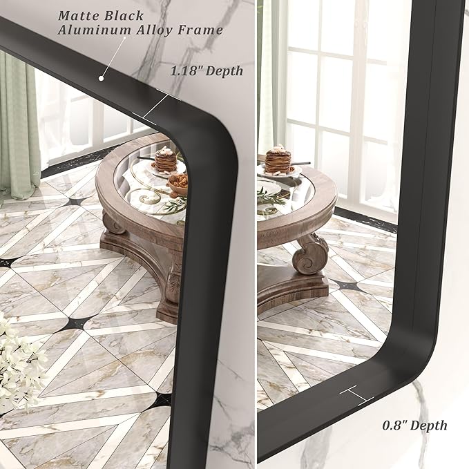 66x40 Inch Black Metal Framed Bathrrom Mirror for Wall, Large Black Matte Rounded Rectangle Bathroom Vanity Mirror, Anti-Rust, Shatterproof, Hangs Horizontally or Vertically