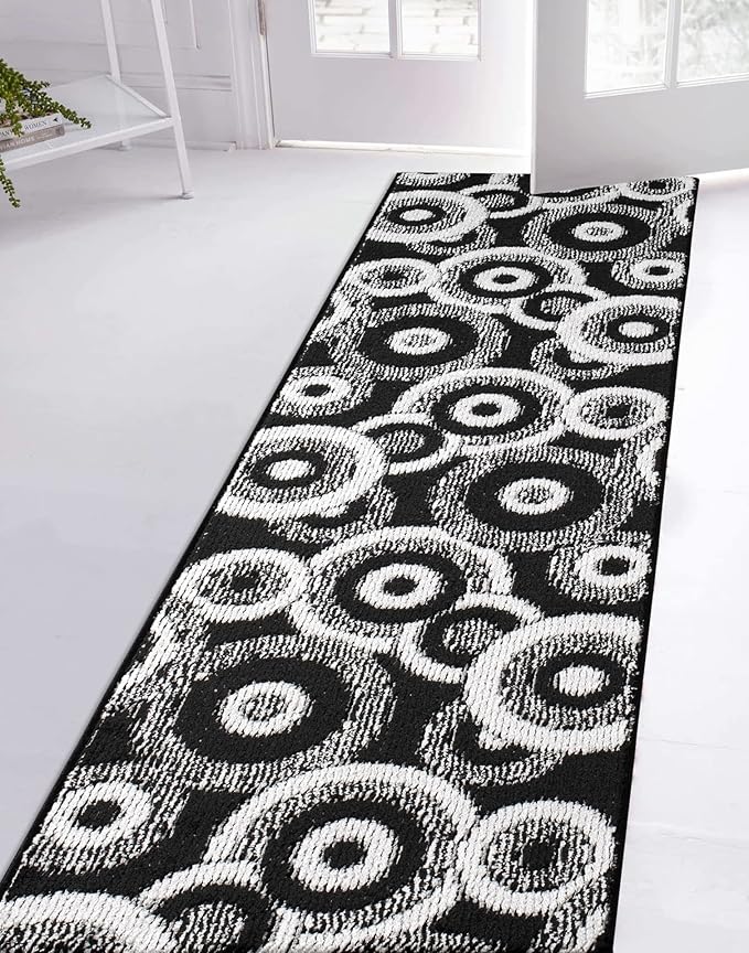 Custom Length Cut to Size Modern Farmhouse Carpet Runner Rug for Hallways, Non Slip Rubber Backed, 31 inch Wide X Customized Length, Geo Black, 31 inch X 6 feet