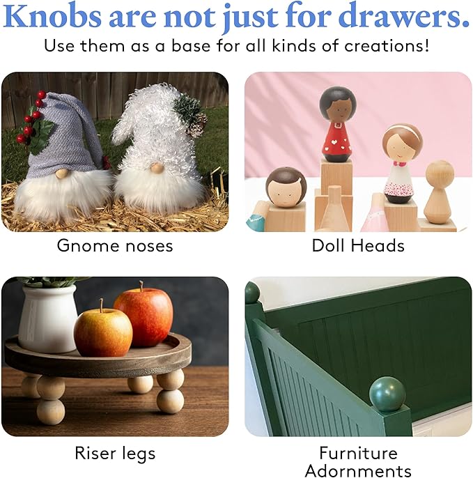 Wood Knobs, 3/4 Inch Round Natural Wood Drawer Pulls, Pack of 50 Unfinished Wooden Drawer Knobs, Ball Shaped Wooden Cabinet Knob, Nursery Dresser Knob, Wood Door Knob and Crafts