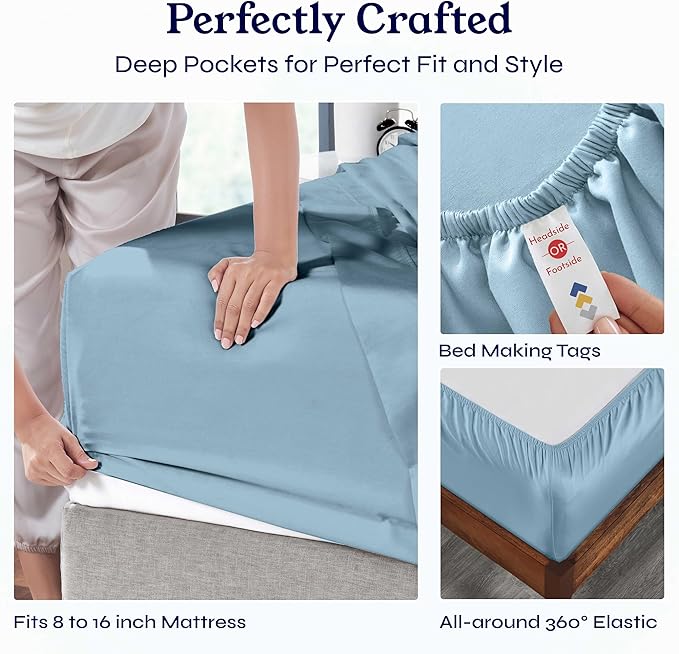 California Design Den 400 Thread Count Natural 100% Cotton Sheets, King Bed Sheets Set, Soft Sateen, Durable & Breathable Bedding with Deep Pockets - Sky Blue