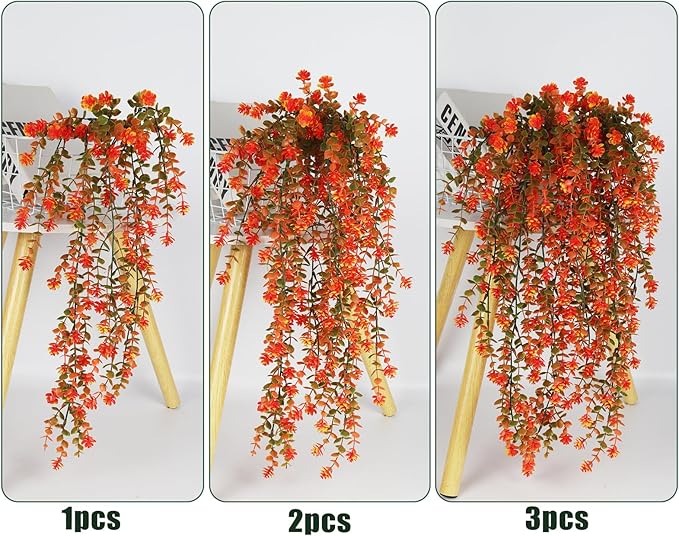 Fall Artificial Hanging Plants Artificial Fall Flowers Faux Autumn Plants Faux Hanging Plants Artificial Plants Fake Plants for for Thanksgiving Indoor Outdoor House Wedding Garden Party (Salmon)