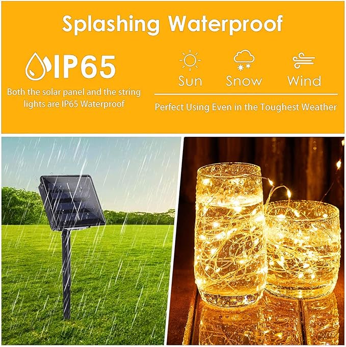 (Warm White ⇋ Cool White) Solar Christmas String Lights Outdoor, 2-Pack Total 80FT 200 LED Solar Twinkle Lights, Waterproof Copper Wire 8 Modes Solar Fairy Lights for Garden Tree Christmas Party Decor
