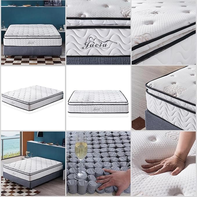 Short Queen Mattress,11.4 Inches Pillow Top Pocket Spring Hybrid RV Mattress, Memory Foam Innerspring Firm Bed in a Bag