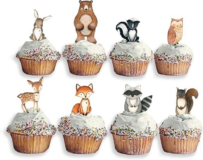 Forest Critters Painted Wooden Animal Cutout Shapes (1 Cupcake Set (bundle of 8))