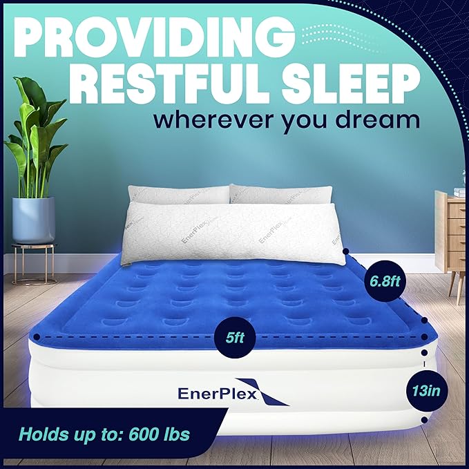 EnerPlex Air Mattress with Built in Pump - Self-Inflating Blow Up Mattress with Neck Support - Inflatable Air Bed for Portable Travel & Home Use