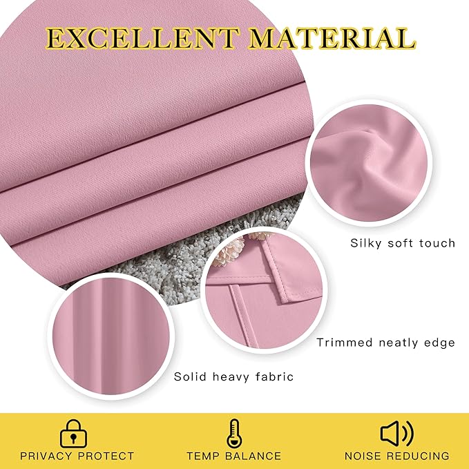 NICETOWN Crystal Pink Blackout Curtains for Bedroom - Grommet Blackout Thermal Insulated Room Darkening Sound Blocking Window Treatments for Girls Room/Teens, 2 Panels, W52 x L84