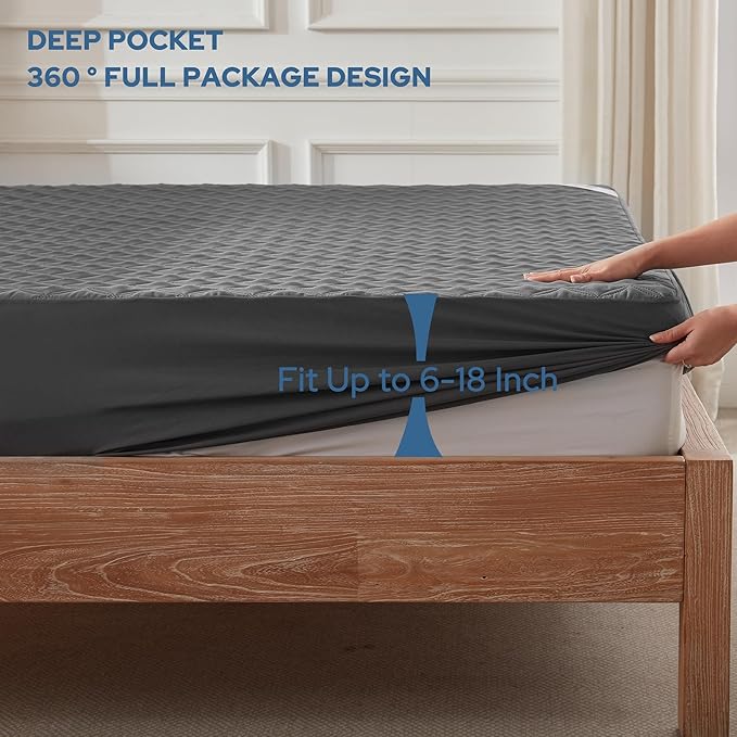 BEDLORE Waterproof Mattress Protector, Noiseless California King Size Mattress Pad with Deep Pocket Fitted Up to 6-18 inches, Soft Breathable Dirt-Proof Bed Mattress Cover for Bedroom(Gray)