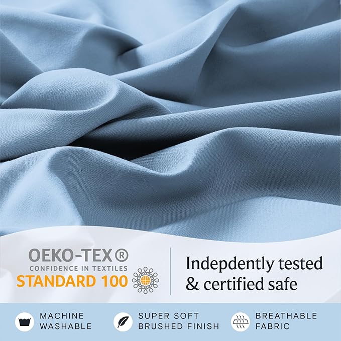 LuxClub 4 PC King Sheet Set, Breathable Luxury Bed Sheets, Deep Pockets Wrinkle Free Cooling Bed Sheets Machine Washable Hotel Bedding Silky Soft - Sky King