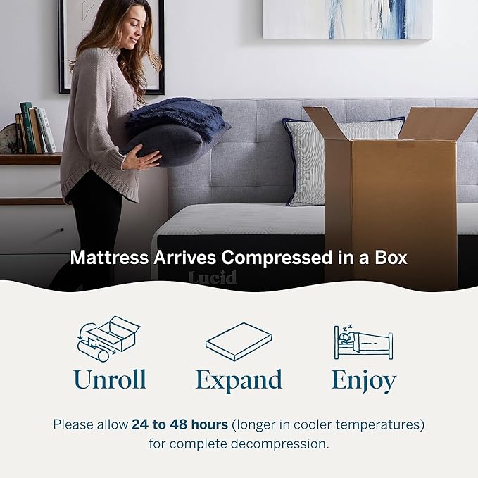Lucid 14 Inch Memory Foam Mattress - Medium Plush Feel - Infused with Refreshing Bamboo Charcoal and Cooling Gel - Bed in a Box - Temperature Regulating, Pressure Relief - Breathable - California King