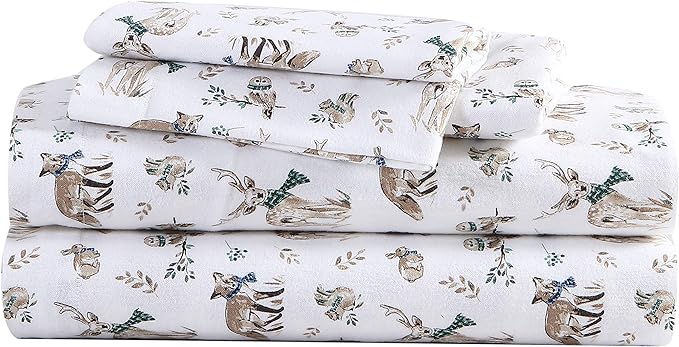 Eddie Bauer - Queen Sheets, Cotton Flannel Bedding Set, Brushed For Extra Softness, Cozy Home Decor (Woodlands Friends, Queen)