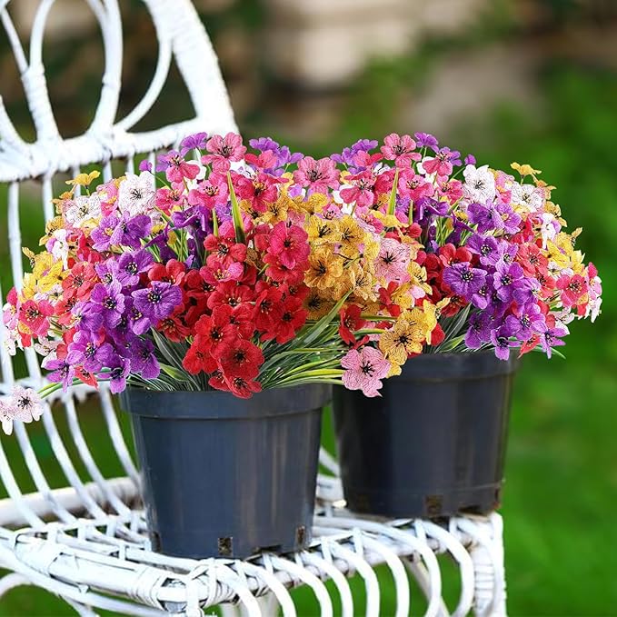 AGIRL 24 Bundles Artificial Flowers for Outdoor,No Fade Fake Plastic Flowers Faux Plants for Decoration Hanging Planters Indoor Outside Garden Porch Window Box Home Wedding Farmhouse