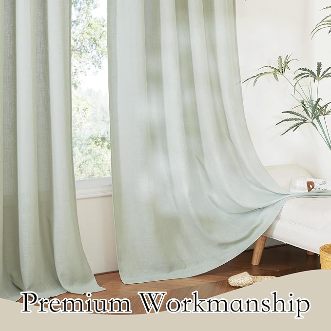 RYB HOME Semi Sheer Curtains for Closet Kitchen, Semi Translucent Privacy Protection Light Filtering Decorative Short Small Window Drapes for Bedroom, W 52 x L 45 inches, Sage Green, 2 Panels