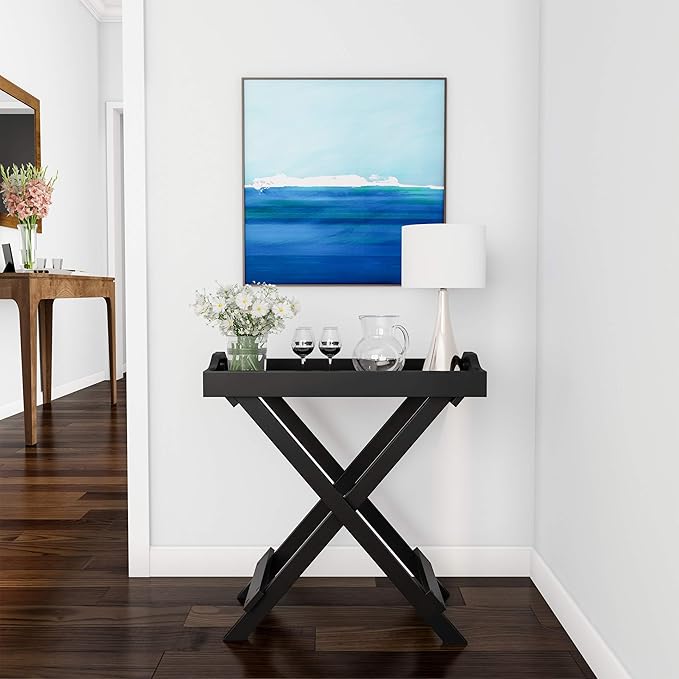 Folding TV Tray Table - Contemporary Side Table with Removable Tray Top for Food Serving, Decor, or Meals - Portable End Furniture for Living Room, Bedroom, or Home Office by Lavish Home (Black)