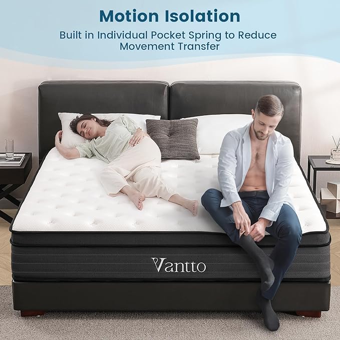 Queen Size Mattress, 12 Inch Individual Pocket Springs Hybrid Memory Foam Queen Mattress in a Box for Pressure Relief, Motion Isolation, CertiPUR-US