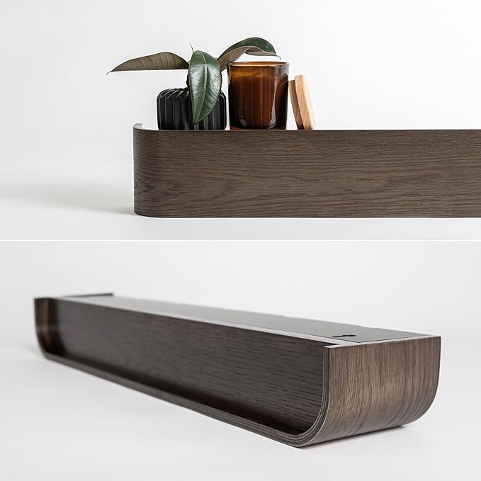 Kazai. Wall-Mounted Coat Rack 'Toke' - Modern Design Coat Rack with Hidden Wall Hooks - Solid Wood Veneer Panel Coat Hanger - Oak, Dark