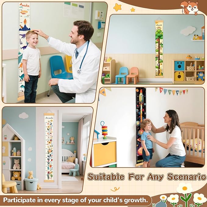 Personalized Name Kids Height Wall Chart,Animals Canvas Height Chart for Kids, Growth Chart for Wall Baby Room Nursery,Toddler Height Wall Chart Hanging Rulers for Children Bedroom Playroom Wall Decor
