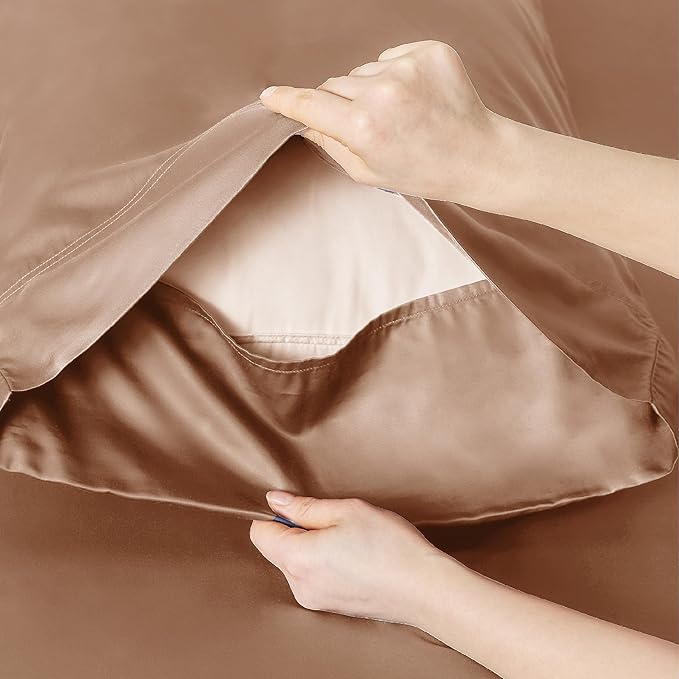Bedsure Cooling Sheets Twin, Rayon Derived from Bamboo, Breathable & Soft Twin Sheets Set, Deep Pocket Up to 16 Inches, Hotel Luxury Silky Bedding for Hot Sleepers, Khaki