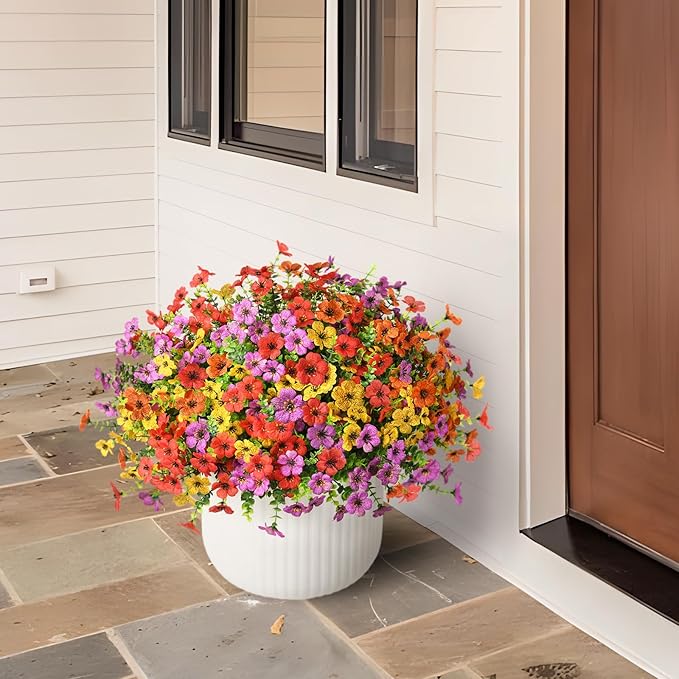 Artificial Flowers Faux Plants Outdoor Fake Flowers Spring Decor,12 Bundles Realistic Plastic Plant Colorful Daisy UV Resistant for Porch Patio Home Yard Garden Window Box Pot Planters