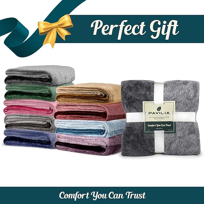 Pavilia Blue Ombre Fleece Blanket for Twin Size Bed, Soft & Cozy Microfiber Gift Decorative Blanket, 60x80