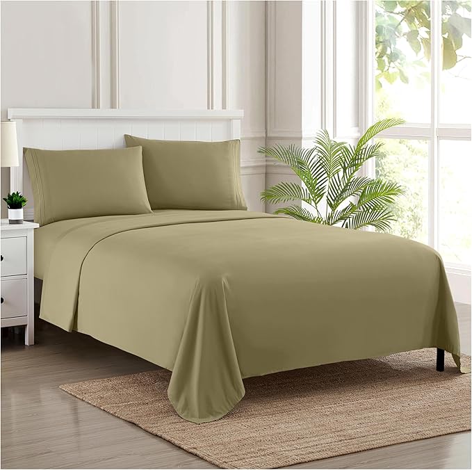 King Size Sheets - Breathable Luxury Bed Sheets with Full Elastic & Secure Corner Straps Built In - 1800 Supreme Collection Extra Soft Deep Pocket Bedding Set, Sheet Set, King, Sage