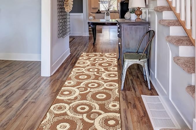 Custom Length Cut to Size Modern Farmhouse Carpet Runner Rug for Hallways, Non Slip Rubber Backed, 31 inch Wide X Customized Length, Geo Brown, 31 inch X 9 feet