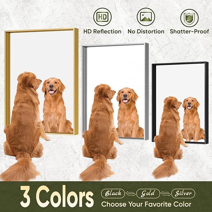 Suidia Bathroom Mirror, 24" x 36" Wall Mirror Metal Framed, Bathroom Vanity Mirror for Living Room Bedroom Bathroom Entryway, Silver, Rect Corner Style