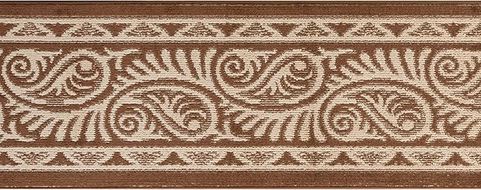 Custom Length Cut to Size Tribal Ethnic Southwestern Inspired Hallway Runner Rug, Non Slip Rubber Backed, 31 inch Wide X Customized Length, Mayan Brown, 31 inch X 13 feet