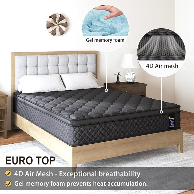 Queen Mattress, 14 Inch Mattresses Medium Firm Hybrid for Back & Lumbar Support, 100 Night Trial, Individual Pocket Spring Bed for Motion Isolation & Pressure Relief Black