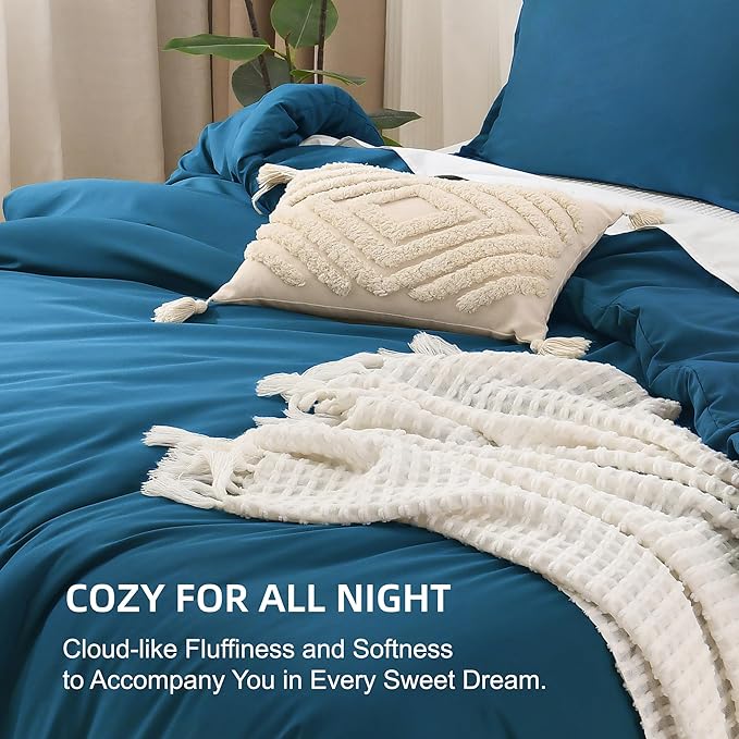 Litanika Comforters Teal Super King Size, 3 Pieces Lightweight Solid Bedding Set & Collections, All Season Fluffy Bed Set (120x120In Comforter & 2 Pillowcases)