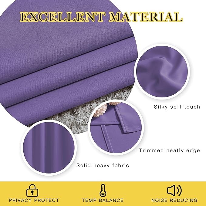 NICETOWN Thick Blackout Curtain and Drapes - (52 x 108, Lilac Purple, Pack of 2) Thermal Insulated Grommet Top Window Draperies for Bedroom, Block Out Light Curtain Panel