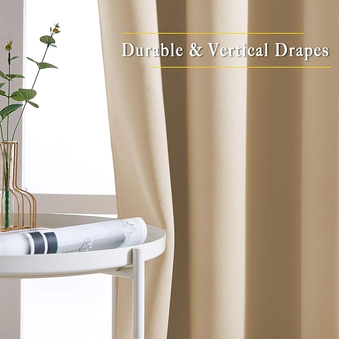 NICETOWN Room Darkening Curtains & Drapes for Room Divider - Grommet Thermal Curtains Light & Sound Reducing Window Treatments for Bedroom (W66 x L102, Biscotti Beige, 1 Pair)