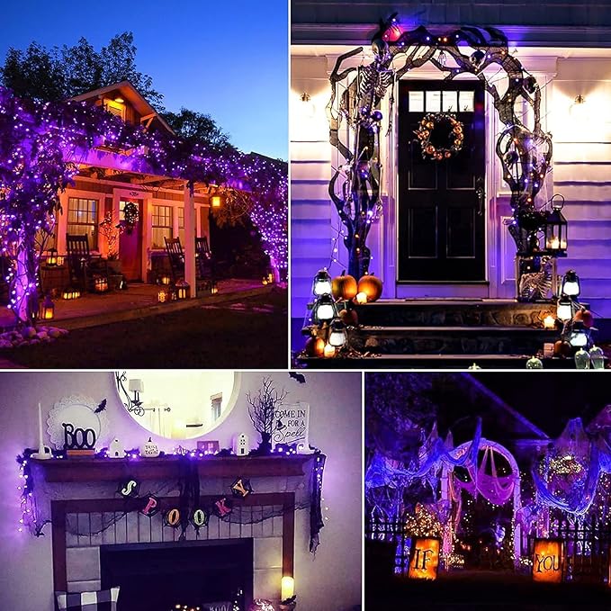 Christamas Decorations Purple String Lights Battery Operated 17.8 Feet 50 LED 2 Pack Waterproof Mini Fairy Lights with 8 Lighting Modes for Outdoor Indoor Use, Xmas Halloween Tree Holiday Party Patio