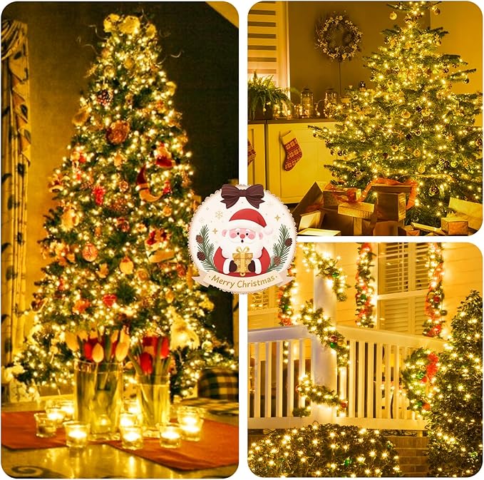 50FT 1000 LED Cluster Christmas Lights, Christmas Tree Lights Outdoor Indoor with 8 Modes & Timer & Remote, Firecrackers String Lights Waterproof for Garland Party Xmas Decorations, Warm White