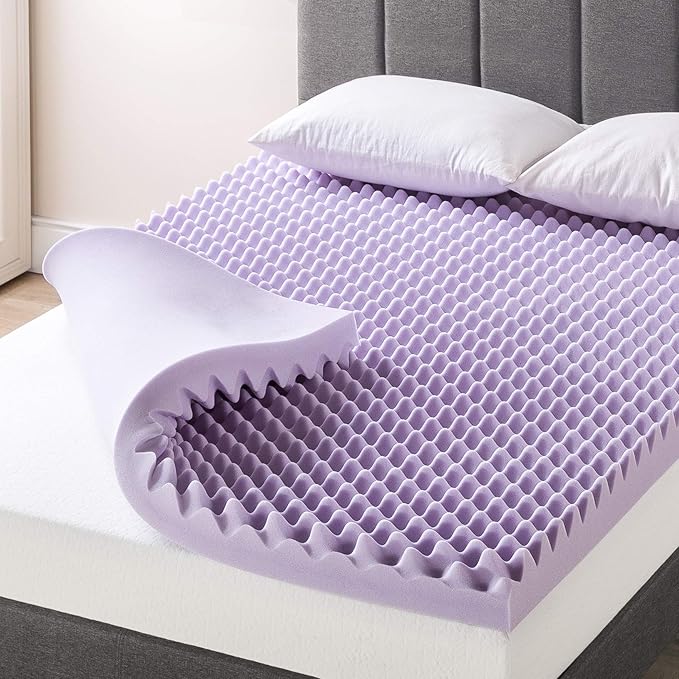 Best Price Mattress 4 Inch Egg Crate Memory Foam Mattress Topper with Soothing Lavender Infusion, CertiPUR-US Certified, Dorm Essentials, King