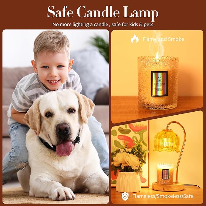 Dimmable Flower Candle Warmer Lamp with Timer - Compatible with Various Candles - Christmas & Mother's Day Gift for Women，Vintage Bedroom Home Decor