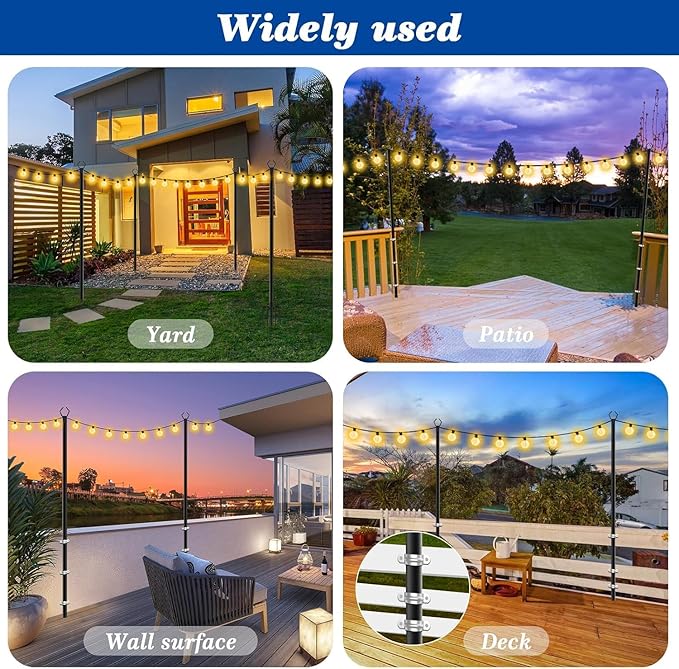 10 Pack 10Ft String Poles, Poles for Outside String Lights,Outdoor with Fork,Metal Poles Stand for Patio,Backyard,Deck