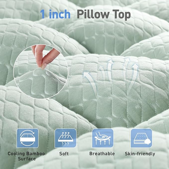 Dual Layer 3 Inch Memory Foam Mattress Topper Queen Size, 2 Inch Gel Memory Foam Plus 1 Inch Cooling Pillow Top Mattress Pad Cover, with 8-21 Inch Deep Pocket, Green