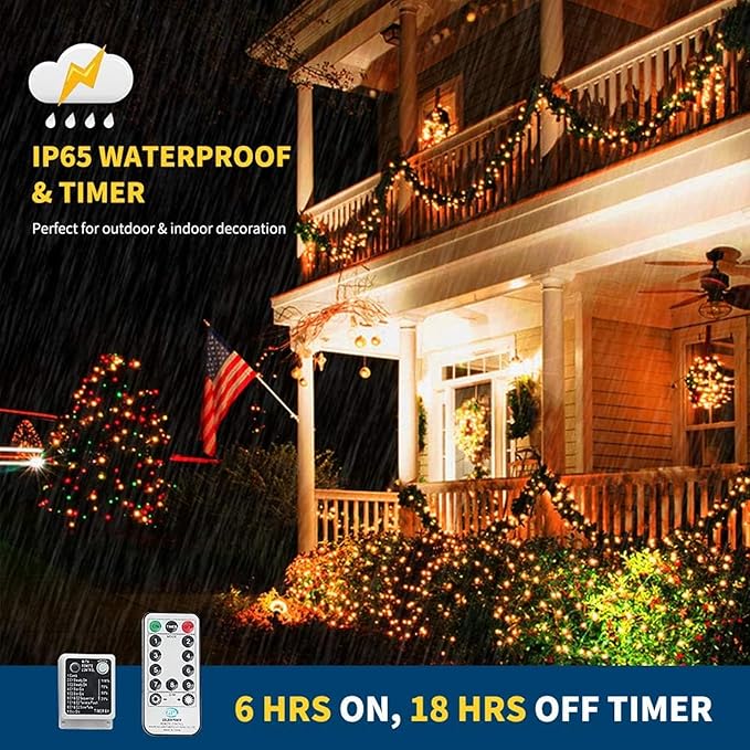 Color Changing Christmas String Lights Outdoor Indoor, 108FT 300 LED Warm White Multi Color Fairy Light, END to END CONNECTABLE, Waterproof Christmas Tree Lights with Timer Remote