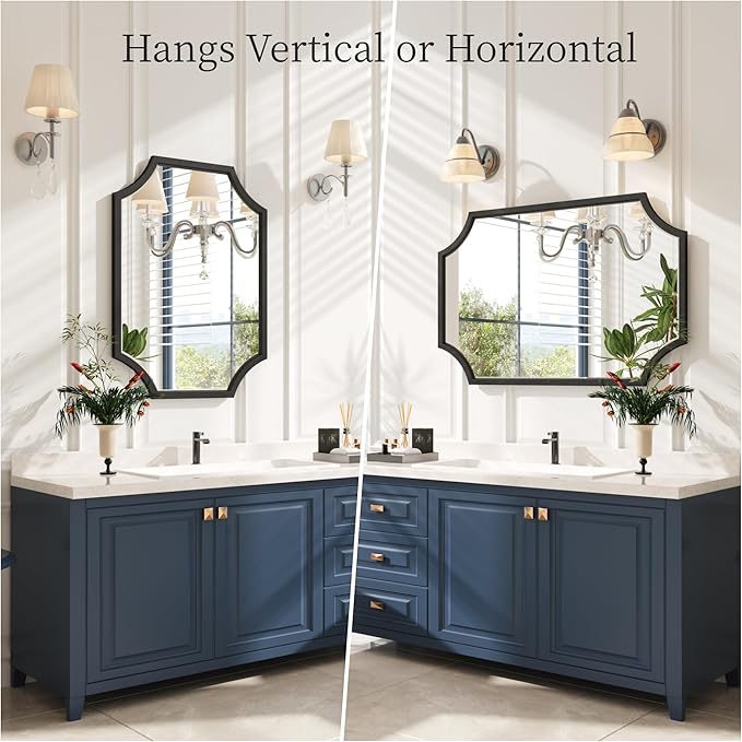 Kelly Miller 20"x28" Scalloped Black Bathroom Mirror for Wall Mount, Home Mirror