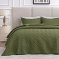 Love's cabin Twin Quilt Bedding Set Olive Green Bedspreads - Soft Bed Summer Lightweight Bedspread Comforter - Wave Pattern Bedding Coverlet for All Season - 2 Pieces (1 Quilt, 1 Pillow Sham)