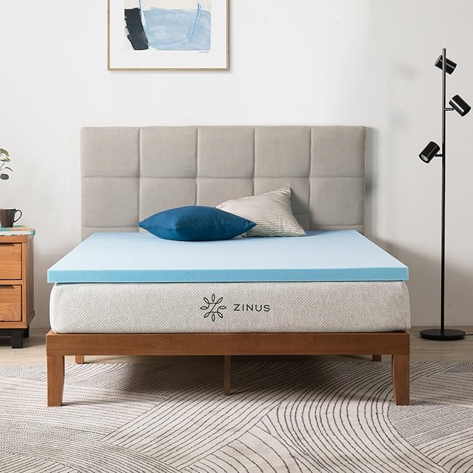 ZINUS 2 Inch Green Tea Memory Mattress Topper Cooling Gel Foam, CertiPUR-US Certified, Full, Blue