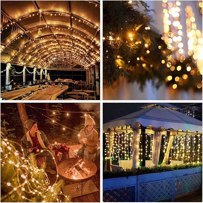 Vicloon Fairy Curtain Lights,300 LED Warm White Curtain Lights,8 Modes 9.8×9.8Ft Waterproof Window Curtain String Light USB&Battery Powered with Remote Control,String Lights Curtain for Indoor,Outdoor